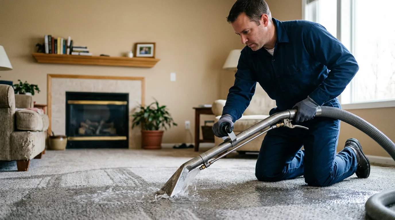 Water damage restoration technician working near Wayland, IA